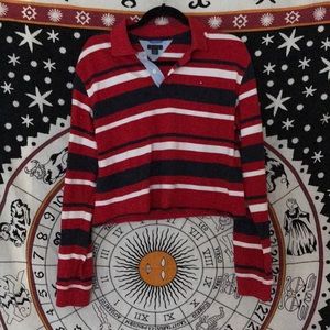 Tommy Hilfiger Cropped Striped Polo Long Sleeve